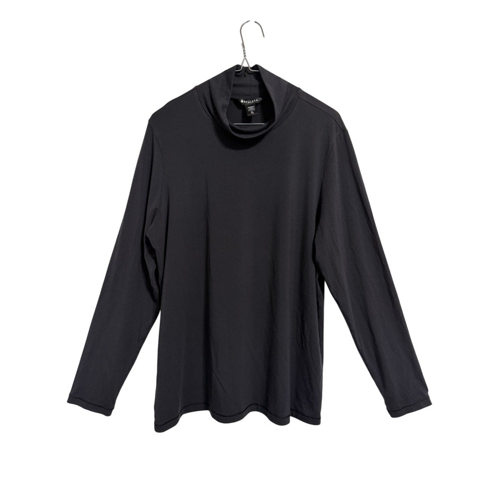 Athleta Womens XL Black Mock Neck Long‎ Sleeve Stretch Jersey Top Tee A-45